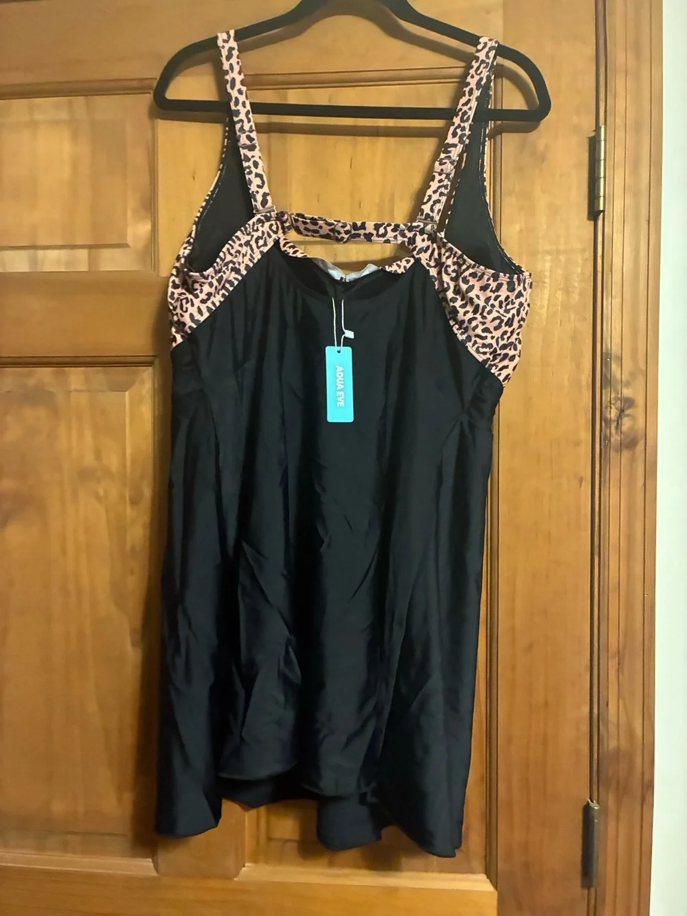 Leopard Print Pink & Black One-Piece Swim Tankini top no bottoms